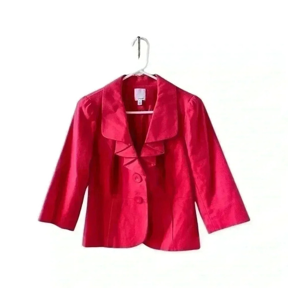 NWOT HALOGEN 3/4 Sleeve Red Ruffle Blazer Jacket Size Small P. - Picture 1 of 13